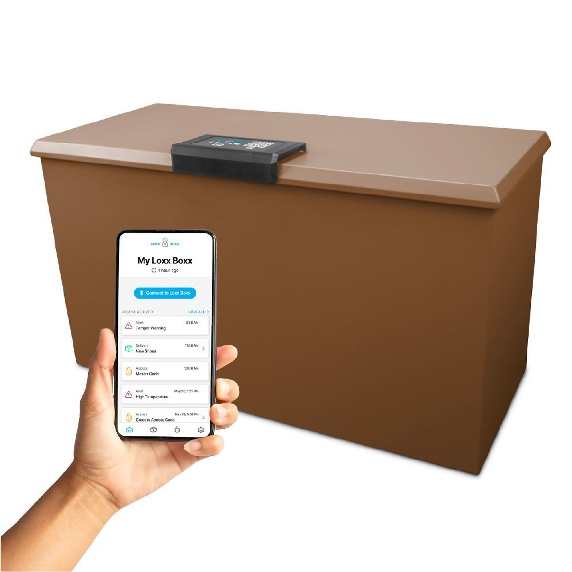 LOXX BOXX LLC, LTE Wi-Fi Smart Package Locker w/ Solar Charger, Height 21.75 in, Width 38.5 in, Color Brown, Model# LB2_LGBOX_NB_LTE_BDL